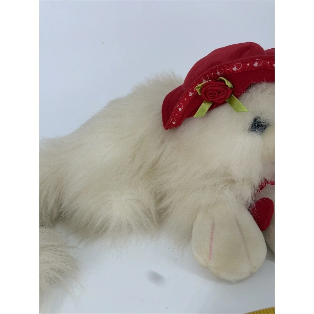 Vintage 1990s Persian Cat Plush Red Hat Accerssories Bow Cute Love Collectible